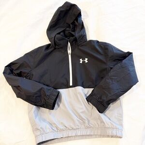 Under Armour Kids' Black and Light Gray Hooded Windbreaker Size 8 / Small